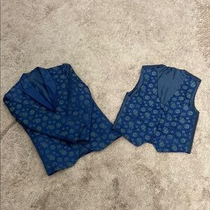 Zenmoni Navy Floral Pattern Suit Jacket and Vest